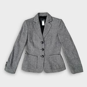 Les Copains Black White Herringbone Metallic Wool Blazer Women's size 42 Italian